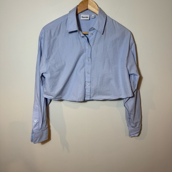 Sunday Best Blue Cropped Long Sleeve Shirt - Picture 3 of 9